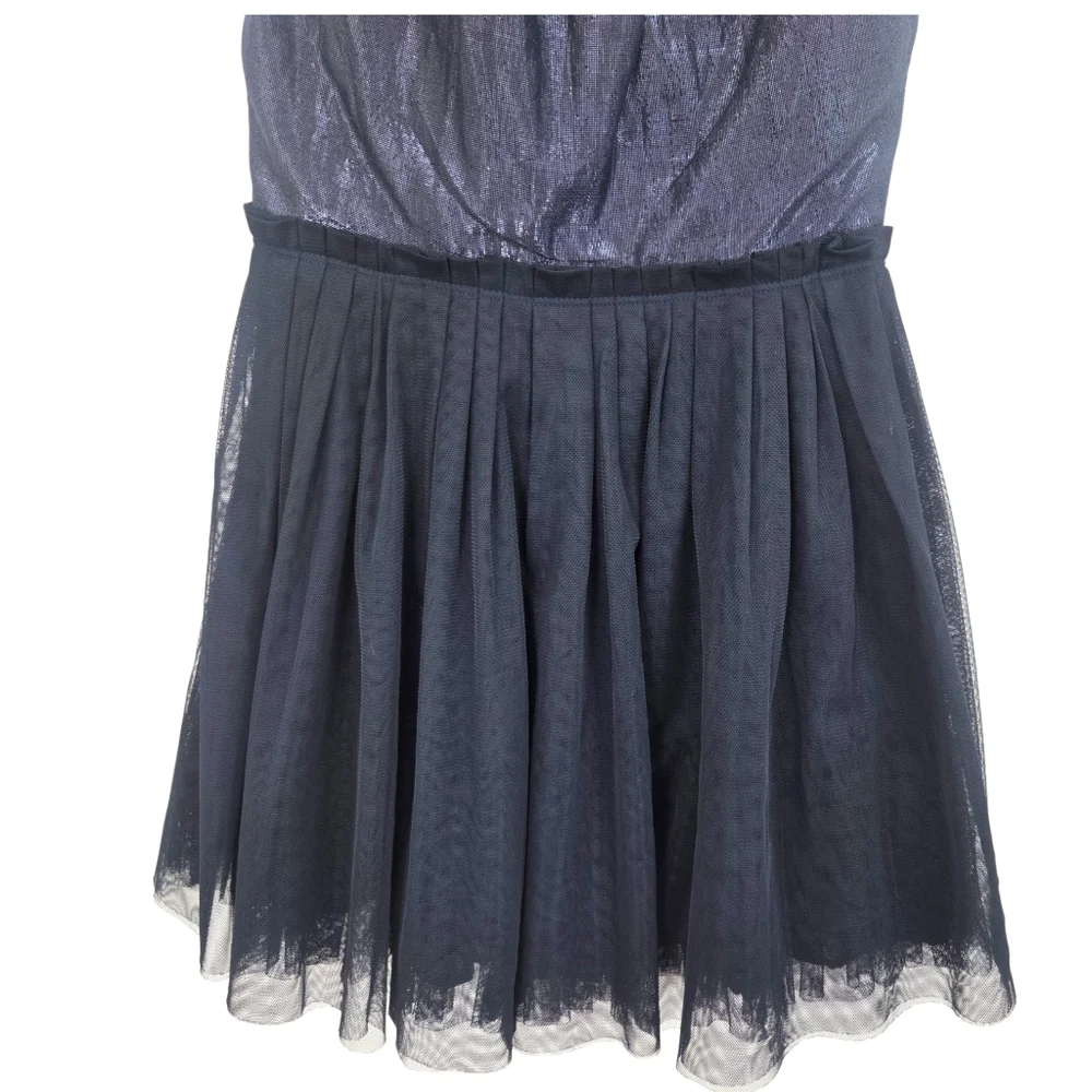 Crewcuts Metallic Part Dress Girls 6 Navy Blue Tulle Puff Skirt Holiday Part